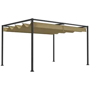 Buy 4 x 3(m) Metal Pergola with Retractable Roof, Garden Gazebo Canopy Shelter for Outdoor, Patio, Khaki