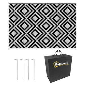 Buy Reversible Outdoor Rug, Plastic Straw Mat w/ Carry Bag Ground Stakes for Garden RV Picnic Beach Camping 182x274cm Black