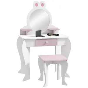 Buy Bunny-Design Kids Dressing Table, with Mirror and Stool - White and Pink