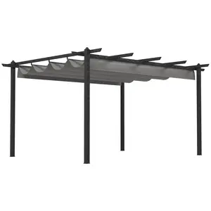 Buy 4 x 3(m) Aluminium Pergola with Retractable Roof, Garden Gazebo Canopy Shelter for Outdoor, Patio, Grey