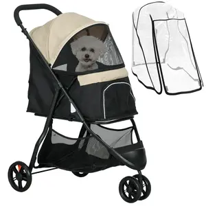 Buy Foldable Pet Stroller w/ Rain Cover, for XS Dogs, S Dogs - Khaki