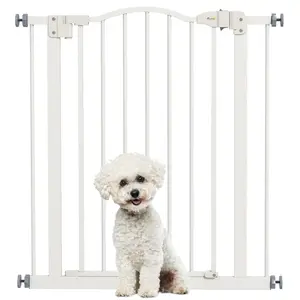 Buy Metal 74-80cm Adjustable Pet Gate Safety Barrier w/ Auto-Close Door White