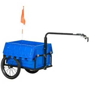 Buy Steel Trailer for Bike, Bicycle Cargo Trailer with 65L Foldable Storage Box and Safe Reflectors, Max Load 40KG, Blue