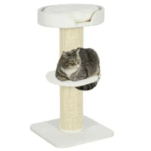 Buy 2 Tier Sisal Sherpa Cat Tree with Basket Cushion Sisal Post Cream White