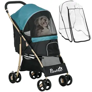 Buy Pet Stroller for Small and Miniature Dogs, with Rain Cover - Dark Green