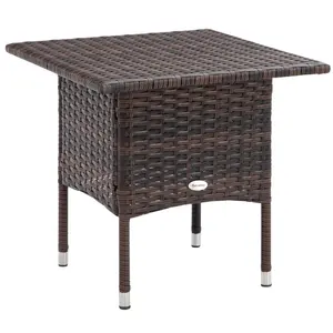 Buy Outdoor Rattan Side Table Coffee Table with Plastic Board, Full Woven Table Top for Patio, Garden, Balcony, Mixed Brown