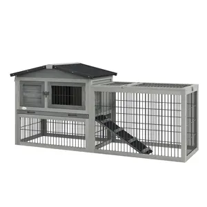 Buy Wooden Rabbit Hutch with Outdoor Run Grey
