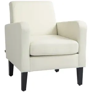 Buy Modern Accent Chair, Occasional Chair with Rubber Wood Legs for Living Room, Bedroom, Cream White