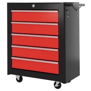 Buy 5-Drawer Tool Chest with Wheels, Steel Lockable Tool Storage Cabinet with Handle, 2 Keys for Garage, Workshop, Red