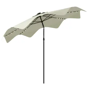 Buy Solar Patio Umbrella with LED and Tilt, Outdoor Market Table Umbrella Parasol with Crank, 3 x 3 (m), Cream White