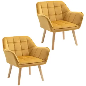 Buy Armchair Accent Chair, Vanity Chair with Wide Arms, Slanted Back, Padding, Metal Frame, Wooden Legs, Home Bedroom Furniture Seating, Set of 2, Yellow