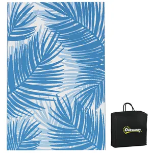 Buy Plastic Straw Reversible RV Outdoor Rug with Carry Bag, 182 x 274cm, Blue and Cream