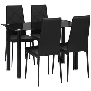 Buy Modern Dining Table Set for 4, Space-Saving 5 Pieces Kitchen Table Set with Rectangle Table and Steel Frame, Black