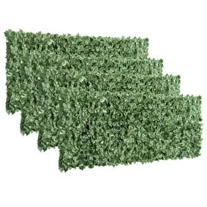 Buy 4-Piece Artificial Leaf Hedge Screen Privacy Fence Panel for Garden Outdoor Indoor Decor, Dark Green, 2.4M x 1M