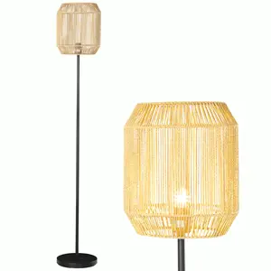Buy Farmhouse Standing Lamp, Floor Lamps with Hand Woven Rattan Lampshade for Living Room