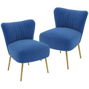 Buy HOMCOM Set of 2 Accent Chairs, Upholstered Living Room Chairs with Gold Tone Steel Legs, Wingback Armless Chairs, Dark Blue