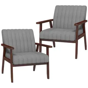 Buy HOMCOM Set of 2 Accent Chairs, Upholstered Living Room Chairs with Wood Legs, Armchairs for Bedroom, Living Room, Grey