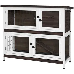 Buy PawHut 2 Tiers Rabbit Cage Outdoor Guinea Pig Hutch with Sliding Trays, Asphalt Roof, No Screws Installation, for 1-2 Rabbits