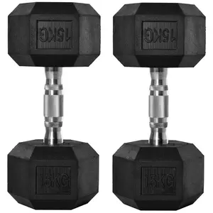 Buy 2x15kg Rubber Hex Dumbbell Portable Hand Weights Dumbbell Home Gym Workout Fitness Hand Dumbbell