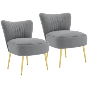 Buy Set of 2 Accent Chairs, Upholstered Living Room Chairs with Gold Tone Steel Legs, Wingback Armless Chairs, Grey