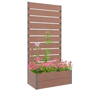 Buy 34 x 69.5cm Garden Planter Box, with Back Trellis, Brown