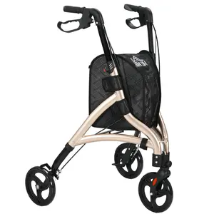Buy 3 Wheel Rollator, Lightweight Aluminium Tri Walker with Adjustable Handle, Storage Bag and Dual Brakes, Folding Mobility Walking Aid for Elderly, Handicapped, 5.3kg, Gold Tone