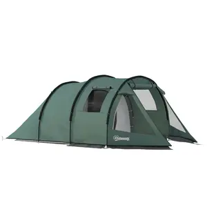 Buy Two Room Tunnel Tent Camping Tent for  3-4 Man with Windows, Covers, Carry Bag, for Fishing, Hiking, Sports, Green