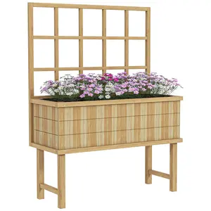 Buy 45 x 105cm Wooden Garden Planter, with Trellis - Natural
