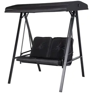 Buy 2 Seater Garden Swing Chair Outdoor Hammock Bench with Steel Frame Adjustable Tilting Canopy for Patio, Black