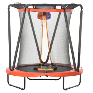 Buy ZONEKIZ 4.6FT Kids Trampoline with Enclosure, Basketball, Sea Balls, Hoop, for Ages 3-10 Years -  Red