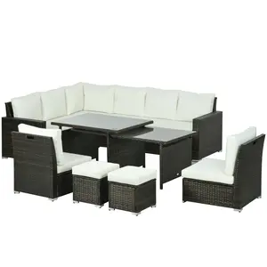 Buy Seven-Piece Rattan Garden Sofa Set, with Expanding Table - Cream White