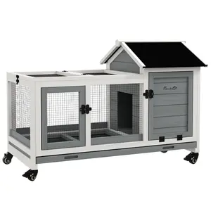 Buy Wooden Rabbit Hutch, Guinea Pig Cage, with Removable Tray, Wheels - Grey