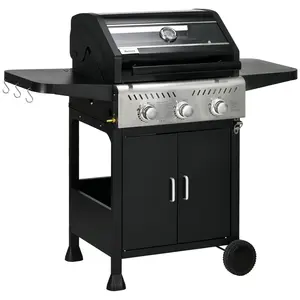 Buy 9kW Three-Burner Gas BBQ Grill, with See-Through Lid - Black
