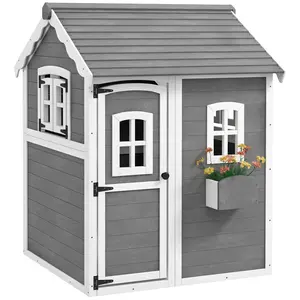 Buy Wooden Playhouse for Kids with Doors, Windows, Plant Box, Floors, for Ages 3-8 Years, for Gardens, Lawns, Patios - Grey