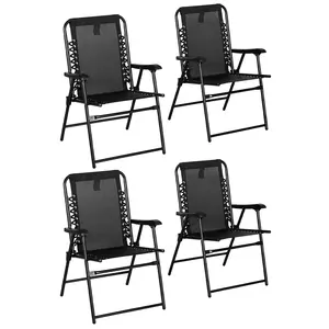 Buy 4 Pcs Patio Folding Chair Set, Outdoor Portable Loungers for Camping Pool Beach Deck, Lawn w/ Armrest Steel Frame Black