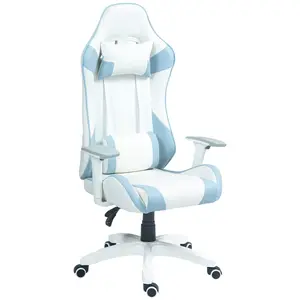 Buy Faux Leather Colour Block Gaming Chair, with 135&deg; Reclining Back - Blue/White