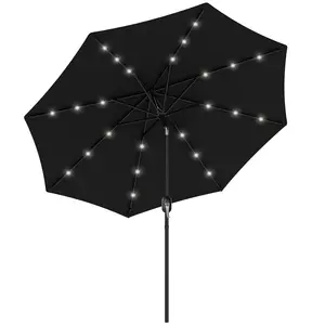 Buy 2.7m Outdoor Patio Garden Umbrella Parasol with Tilt Crank and 24 LEDs Lights, Black