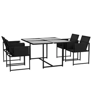 Buy 5 Piece Garden Dining Set with Breathable Mesh Seat, Adjustable Backrest, Tempered Glass Table Top for Patio, Black