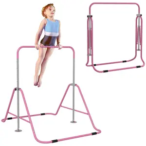 Buy Kids Gymnastic Bar, with Adjustable Height, Foldable Horizontal Bars - Pink
