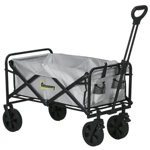 Buy Folding Pull Along Cart Cargo Wagon Trolley with Telescopic Handle - Dark Grey
