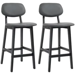 Buy Bar Stools Set of 2, Contemporary Breakfast Bar Chairs, Faux Leather Upholstered Kitchen Stools with Backs and  Solid Wood Legs, Dark Grey