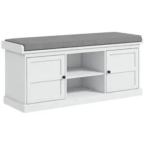 Buy Multi-Compartment Shoe Storage Bench, with Top Cushion - White/Grey