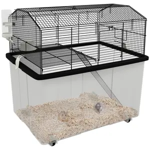 Buy Two-Tier Gerbil Cage, Hamster Cage for Dwarf Hamster, Syrian Hamster w/ Wheels, Deep Bottom, Food Dish, Water Bottle