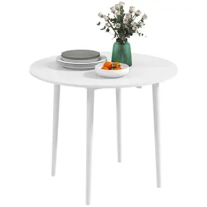 Buy Folding Dining Table for 4, Round Drop Leaf Table, Modern Space Saving Small Kitchen Table with Wood Legs for Dining Room, White