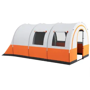 Buy 3000mm Waterproof Camping Tent, 5-6 Man Family Tent with Living and Bedroom, Carry Bag Included, Cream and Orange