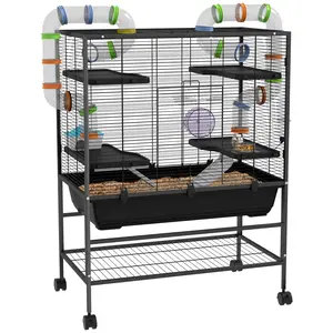 Buy Large Hamster Cage, Gerbil Cage with Tubes, Storage Shelf, Ramps, Platforms, Running Wheel - Black