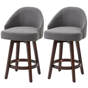 Buy HOMCOM Bar Stools Set of 2, Nailhead Breakfast Bar Stools with Rubber Wood Legs and Footrest for Dining Room, Counter, Pub, Dark Grey