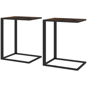 Buy C-Shaped Side Table, Sofa End Table with Metal Frame, Accent Couch Table for Living room, Bedroom, Set of 2, Brown and Black