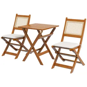 Buy Outsunny Three-Piece Wooden Folding Bistro Dining Set - Natural