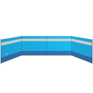 Buy Camping Windbreaker with Clear Windows, Carry Bag and Steel Poles, for Beach Caravan Campervan, 725 x 140cm, Blue